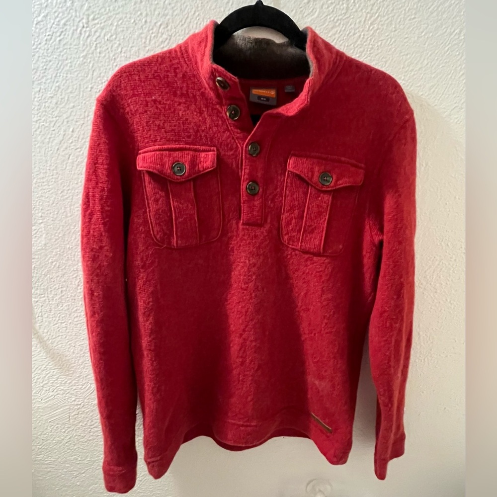 Merrell Red Pullover Button Collared Wool Blend S… - image 1